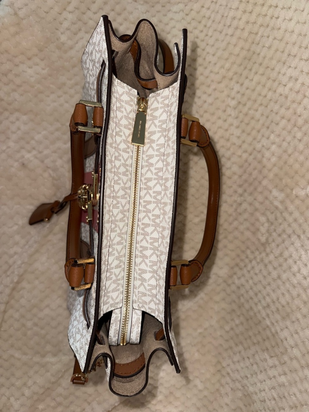 Michael Kors White, Pink & Brown Nouveau Hamilton Purse - Picture 3 of 11